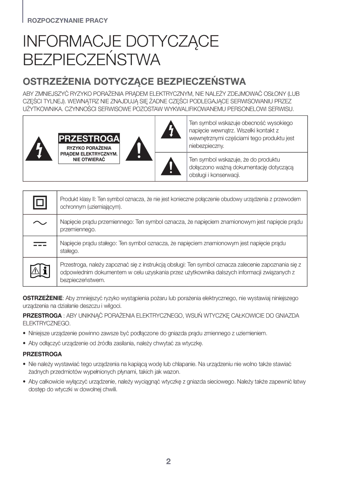 Samsung HW-K335/ZG, HW-K335/EN manual Informacje Dotyczące Bezpieczeństwa, Ostrzeżenia Dotyczące Bezpieczeństwa, Przestroga 