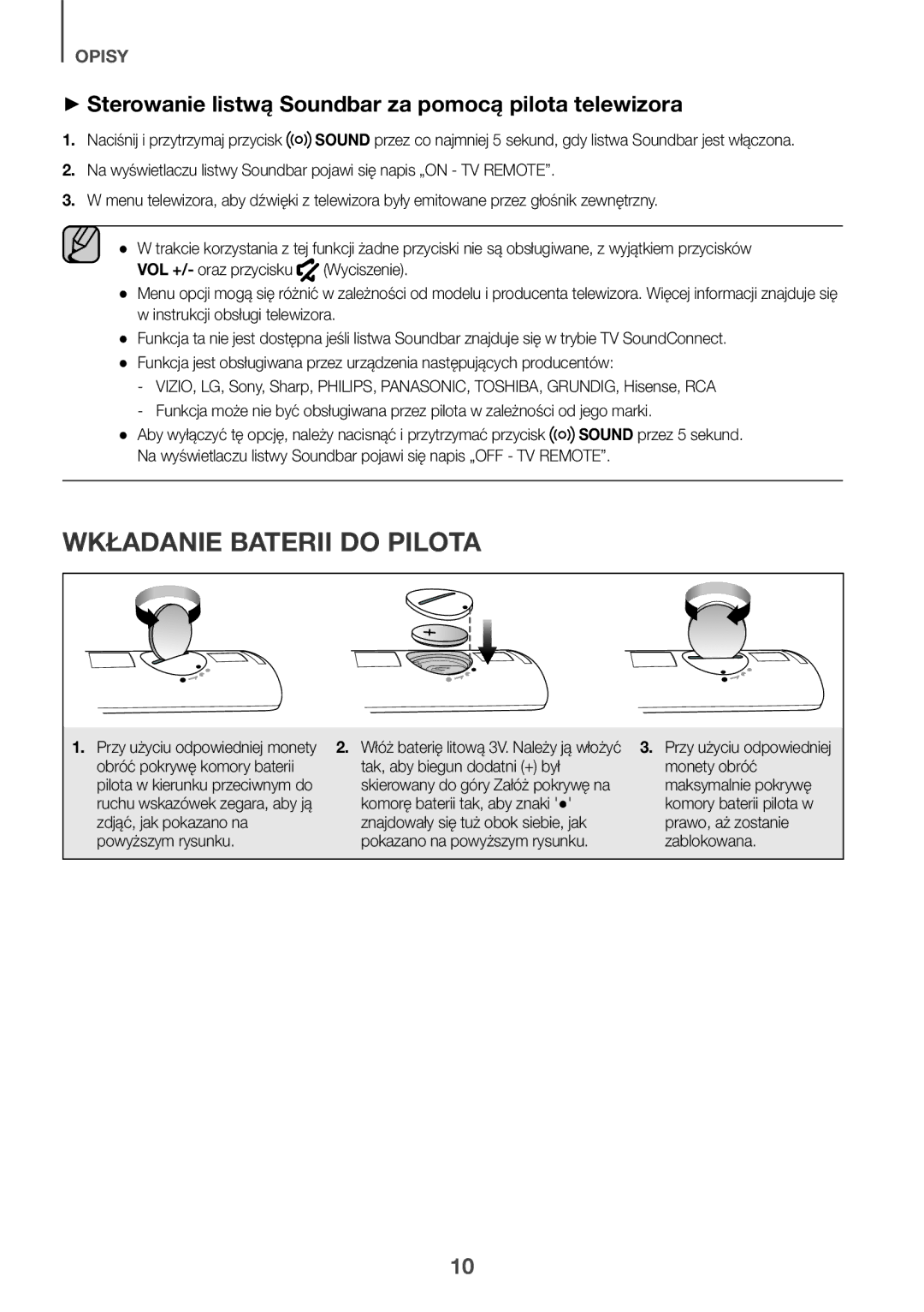 Samsung HW-K335/ZG, HW-K335/EN manual Wkładanie Baterii do Pilota, ++Sterowanie listwą Soundbar za pomocą pilota telewizora 