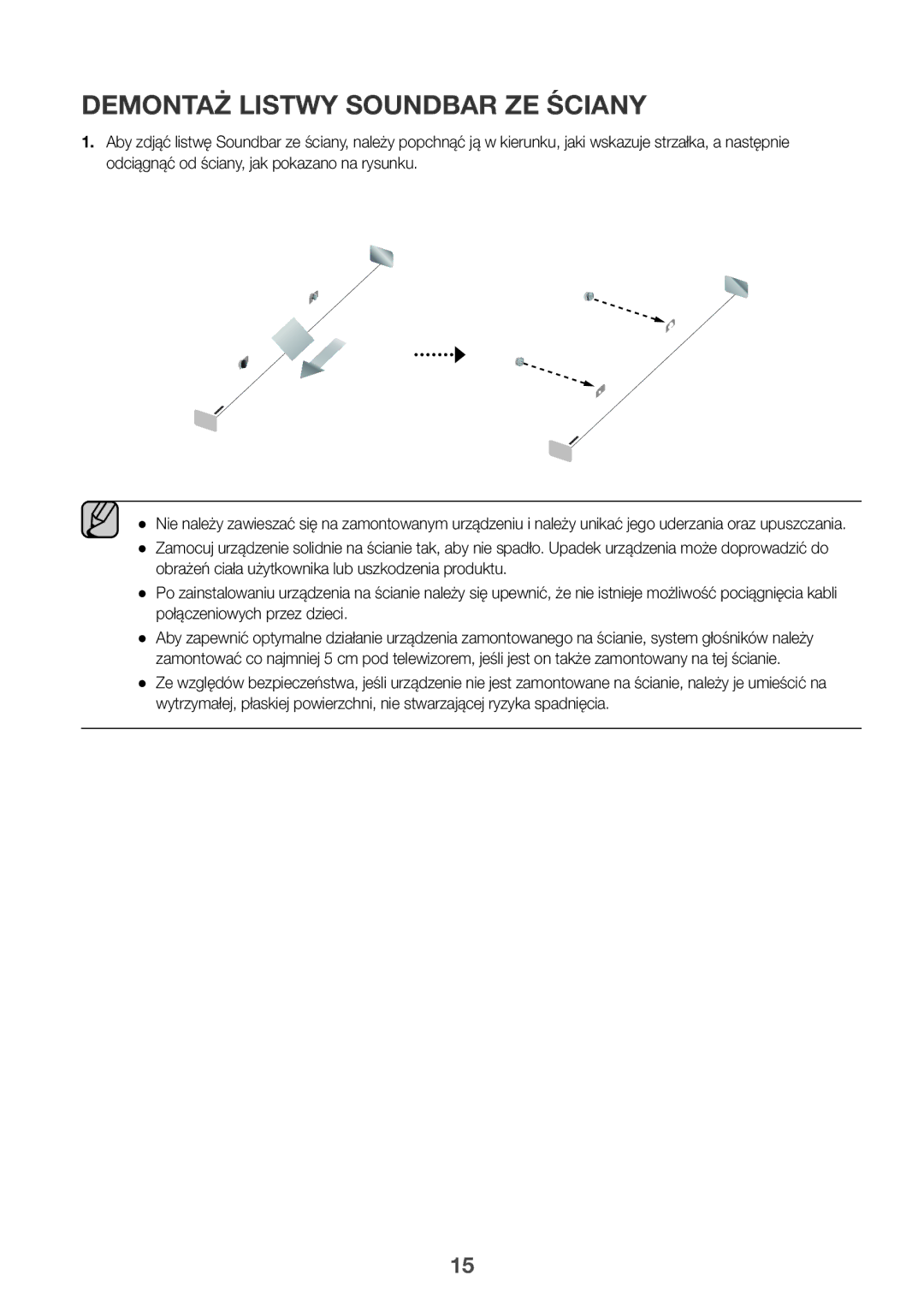 Samsung HW-K335/EN, HW-K335/ZG manual Demontaż Listwy Soundbar ZE Ściany 