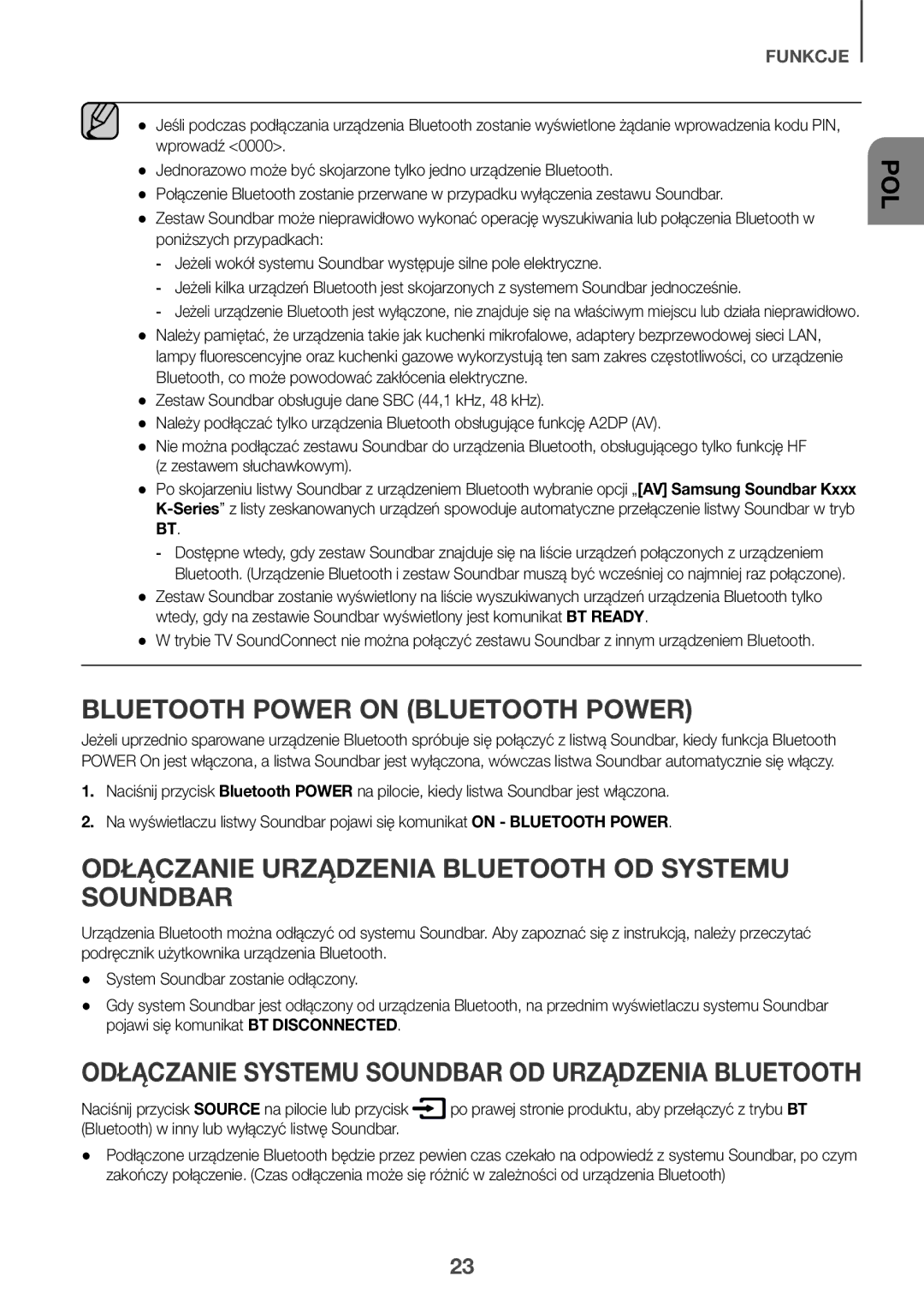 Samsung HW-K335/EN, HW-K335/ZG manual Odłączanie Urządzenia Bluetooth OD Systemu Soundbar 