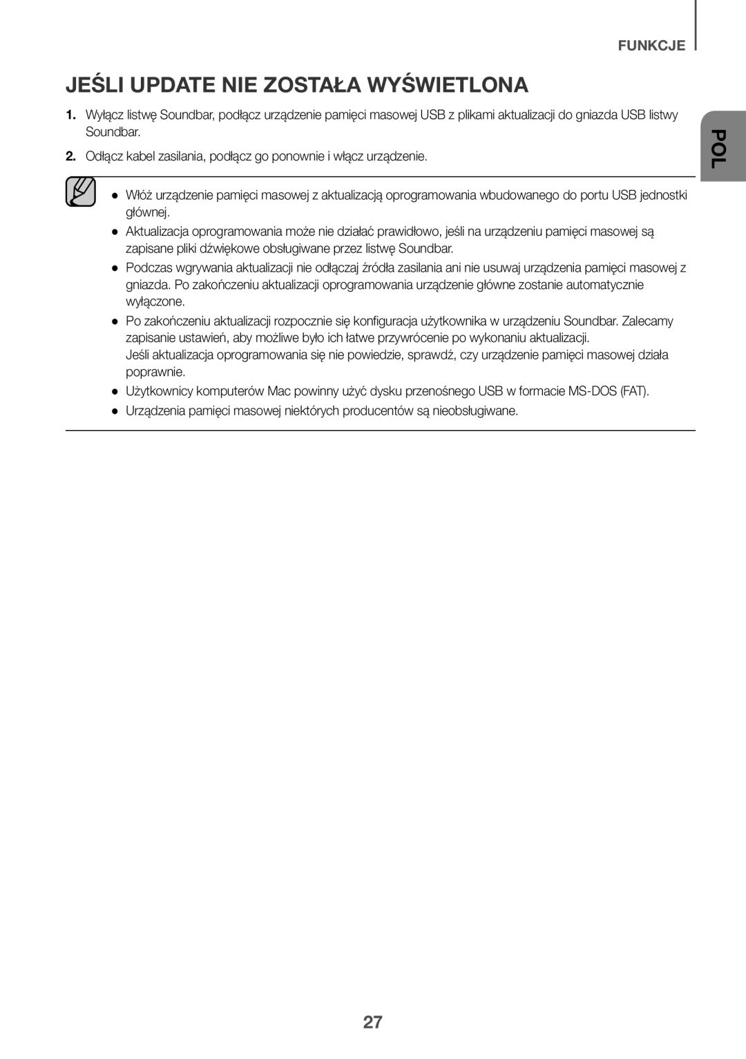 Samsung HW-K335/EN, HW-K335/ZG manual Jeśli Update NIE Została Wyświetlona 