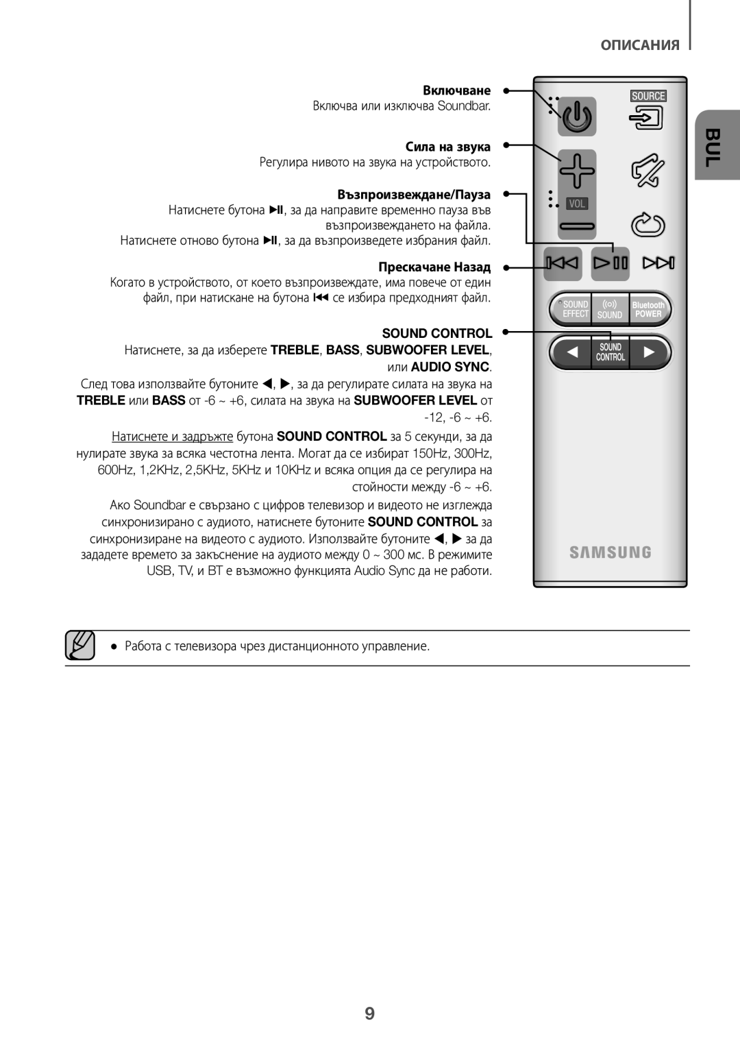 Samsung HW-K335/ZG, HW-K335/EN manual Bul, Работа с телевизора чрез дистанционното управление 