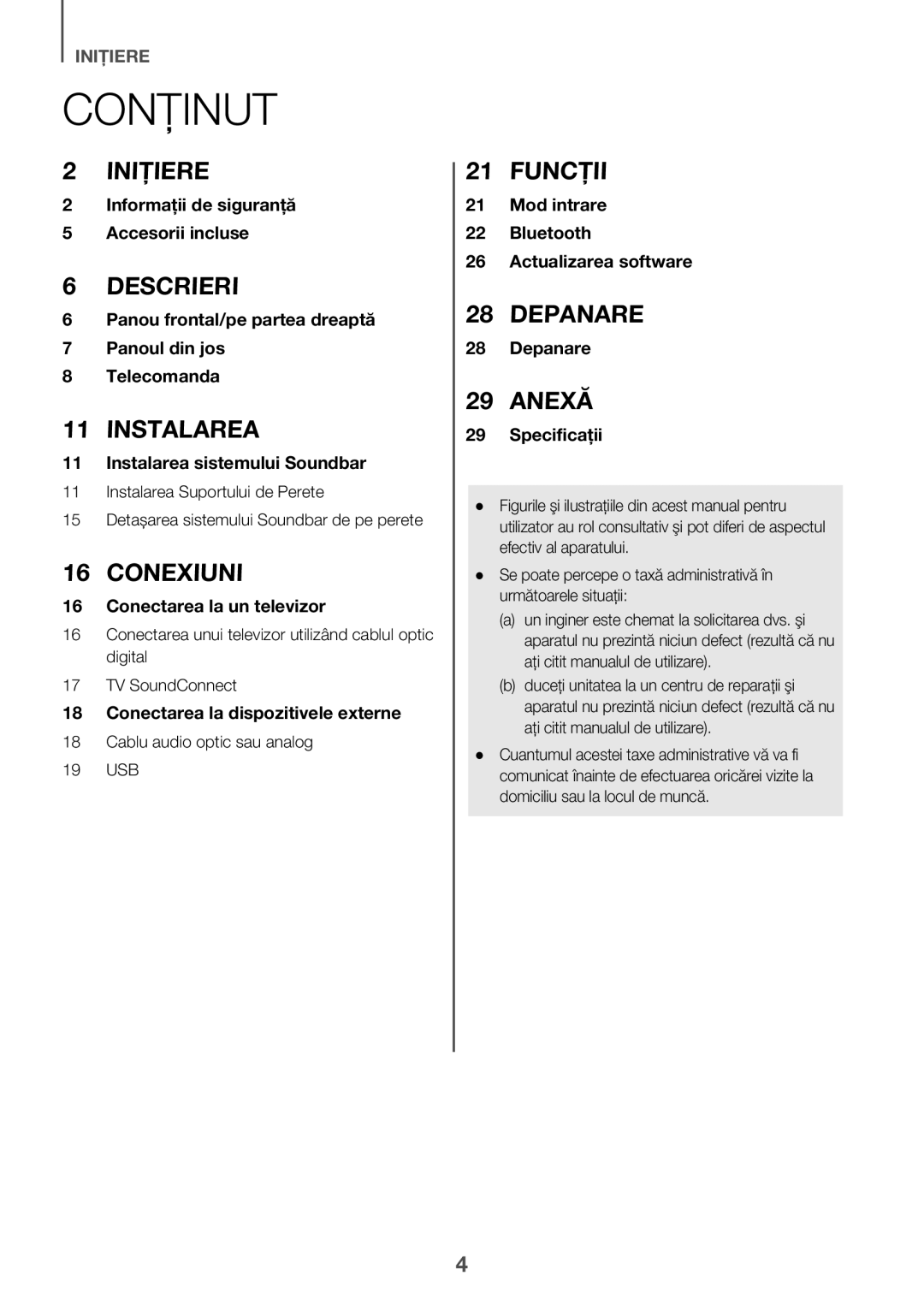 Samsung HW-K335/EN, HW-K335/ZG manual Conţinut, Cablu audio optic sau analog 19 USB 