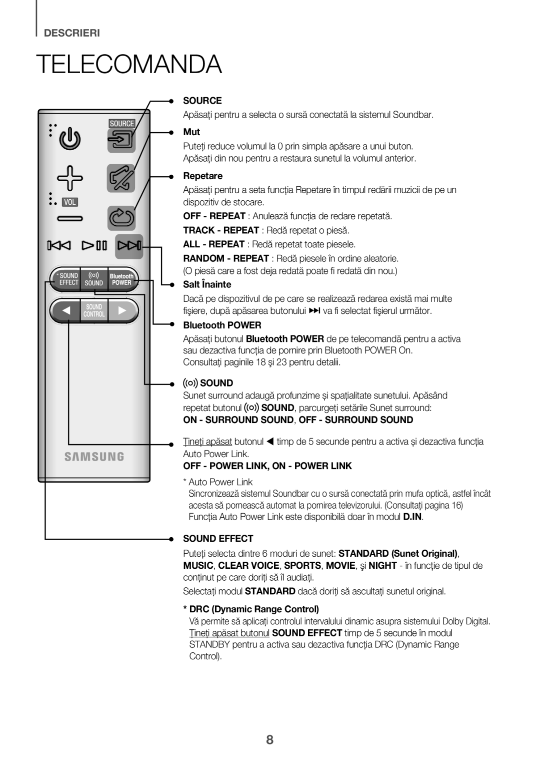 Samsung HW-K335/EN, HW-K335/ZG manual Telecomanda, Mut, Repetare, Salt Înainte, Consultaţi paginile 18 şi 23 pentru detalii 