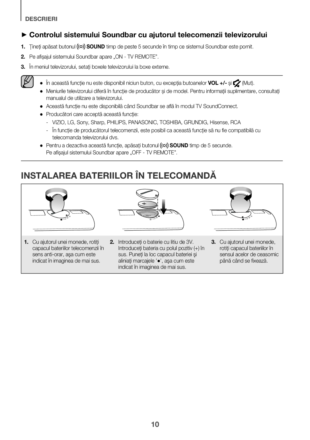 Samsung HW-K335/EN, HW-K335/ZG manual Instalarea Bateriilor ÎN Telecomandă, Mut, Manualul de utilizare a televizorului 