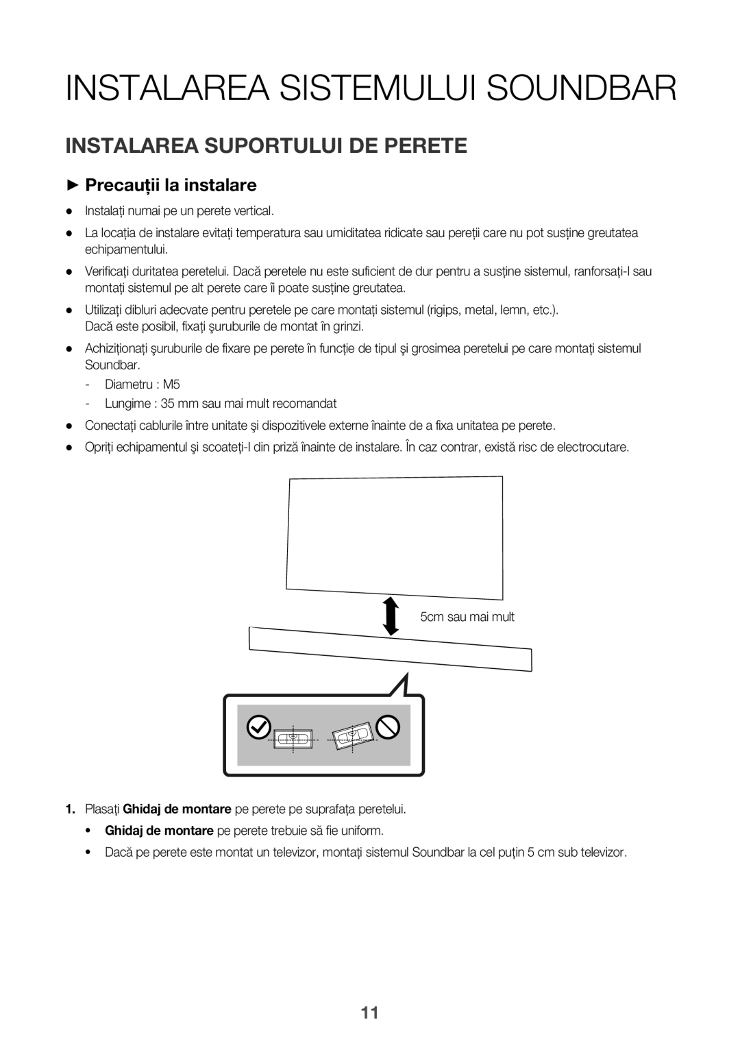 Samsung HW-K335/ZG, HW-K335/EN manual Instalarea Suportului DE Perete, ++Precauţii la instalare 