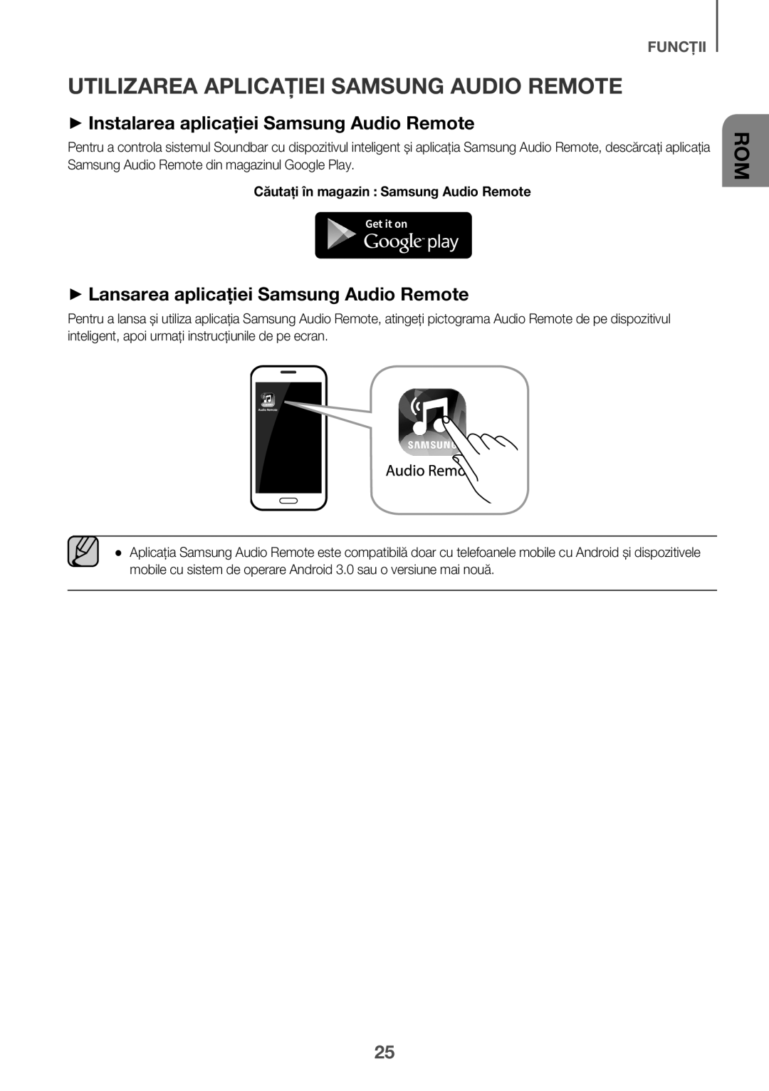 Samsung HW-K335/ZG, HW-K335/EN Utilizarea Aplicației Samsung Audio Remote, ++Instalarea aplicației Samsung Audio Remote 