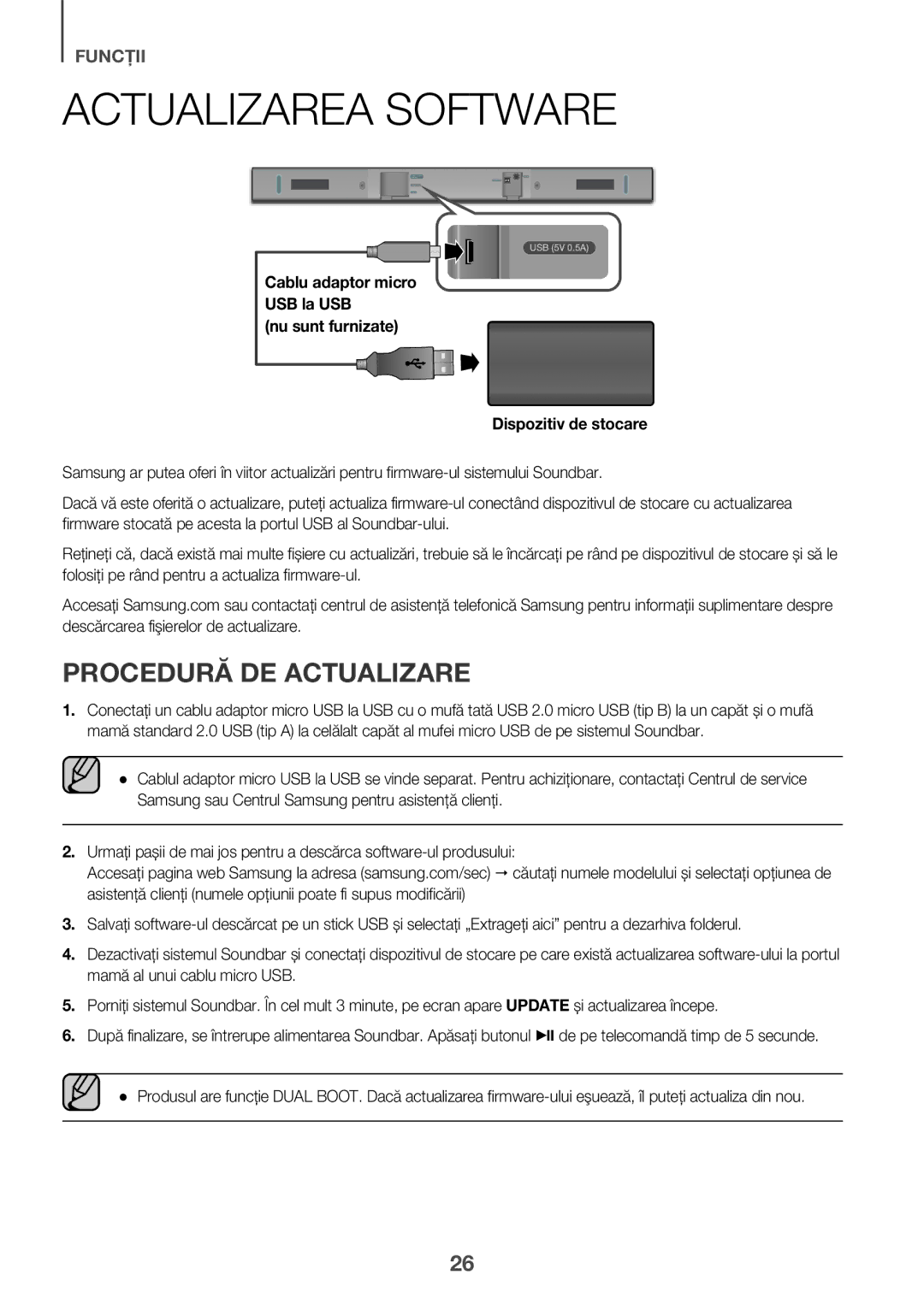 Samsung HW-K335/EN, HW-K335/ZG manual Actualizarea Software, Procedură DE Actualizare 