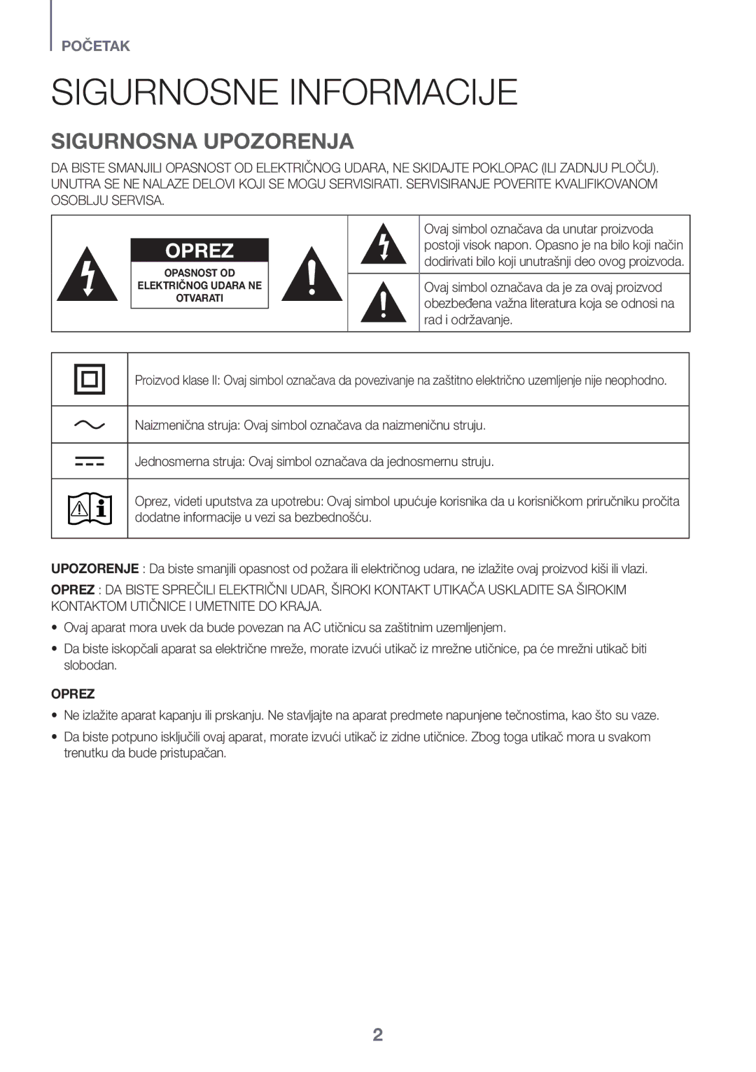 Samsung HW-K335/ZG, HW-K335/EN manual Opasnost OD Električnog Udara NE Otvarati 