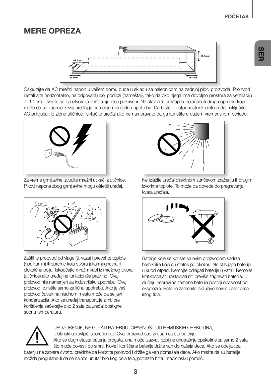 Samsung HW-K335/EN, HW-K335/ZG manual Mere Opreza, Ser 