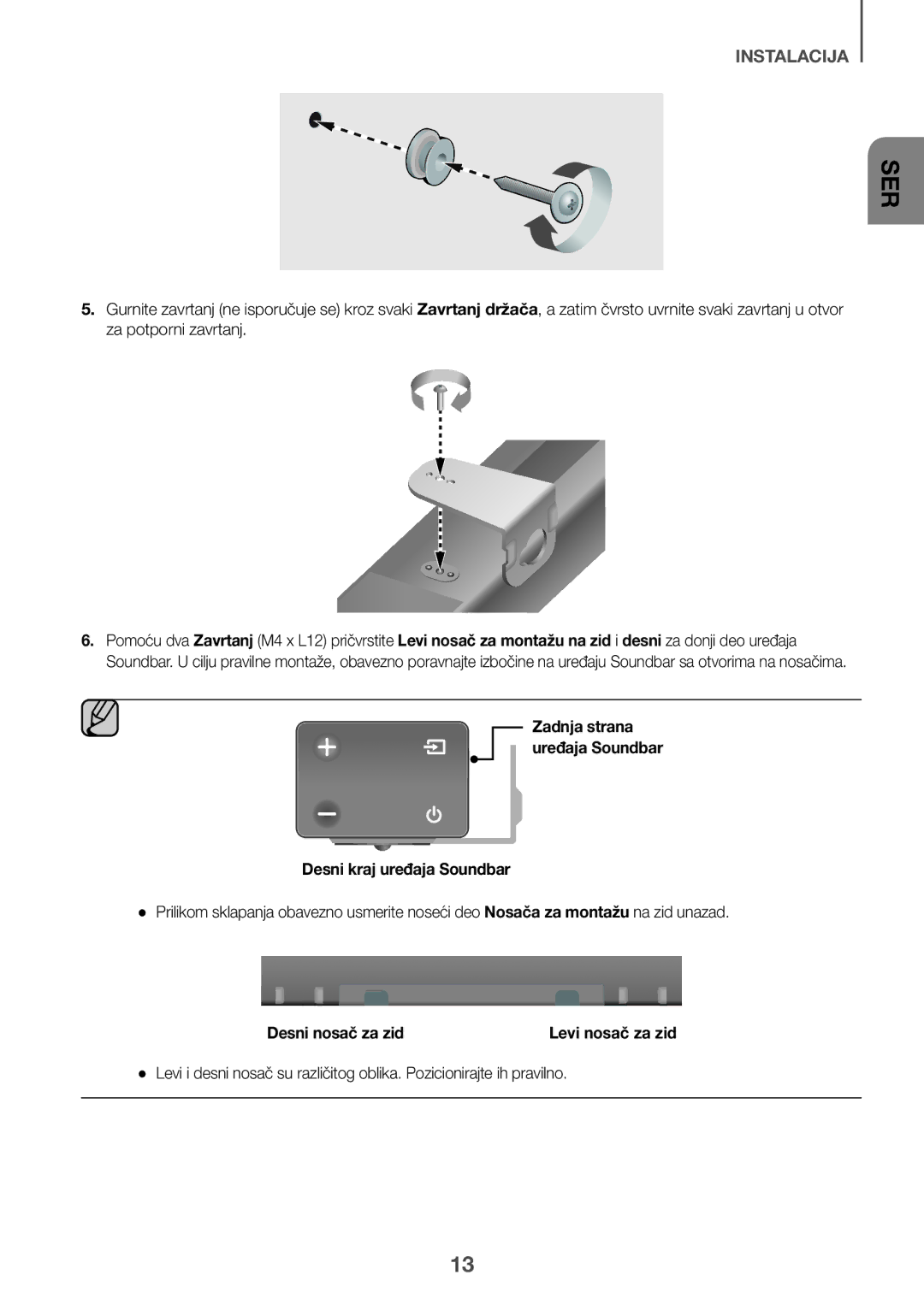 Samsung HW-K335/EN, HW-K335/ZG manual Desni kraj uređaja Soundbar, Desni nosač za zid 