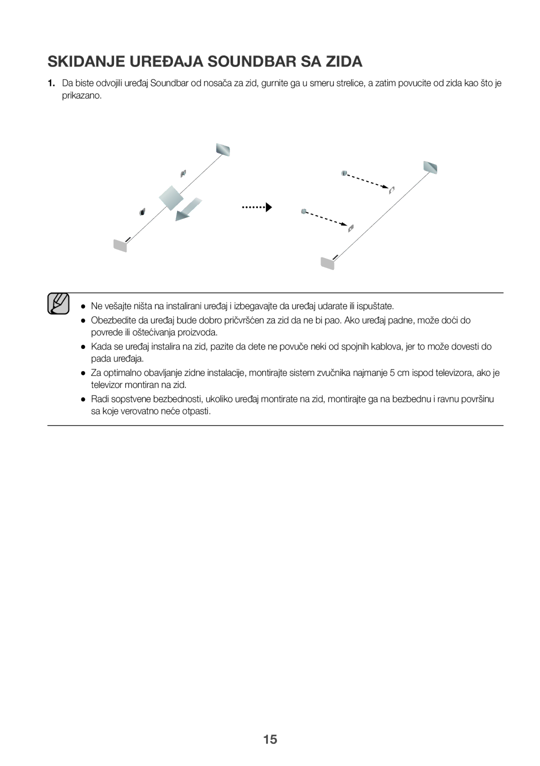 Samsung HW-K335/EN, HW-K335/ZG manual Skidanje Uređaja Soundbar SA Zida 