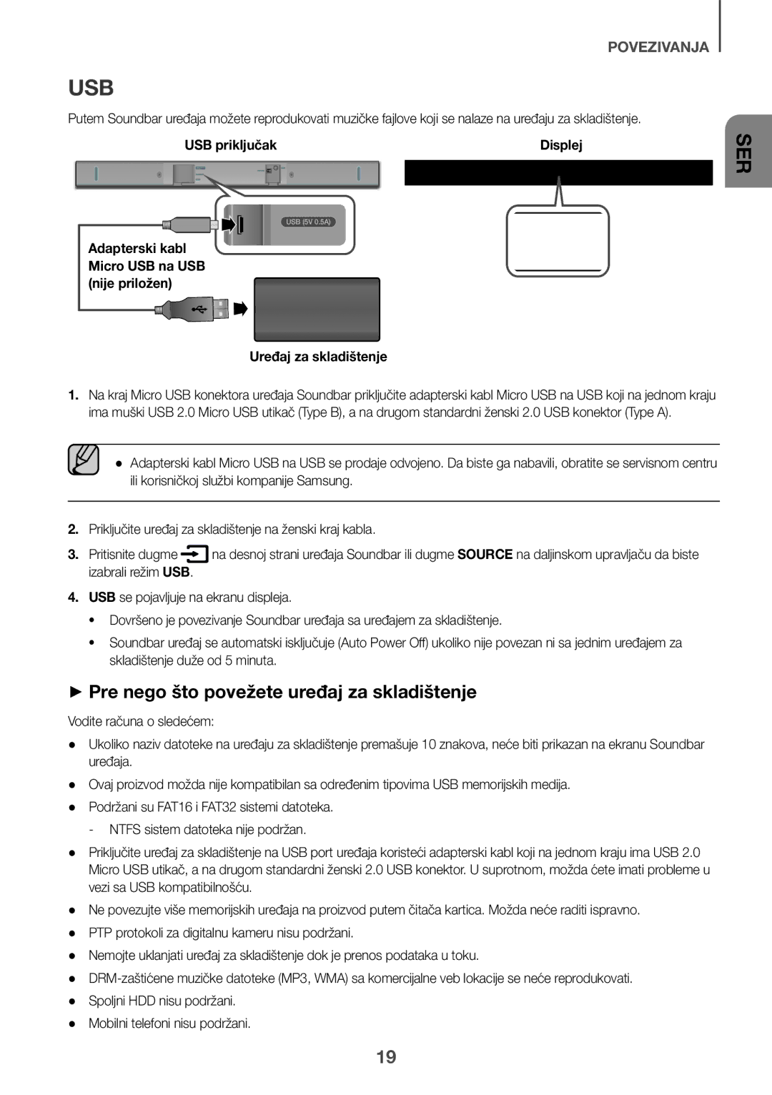 Samsung HW-K335/EN, HW-K335/ZG manual ++Pre nego što povežete uređaj za skladištenje, Uređaj za skladištenje 