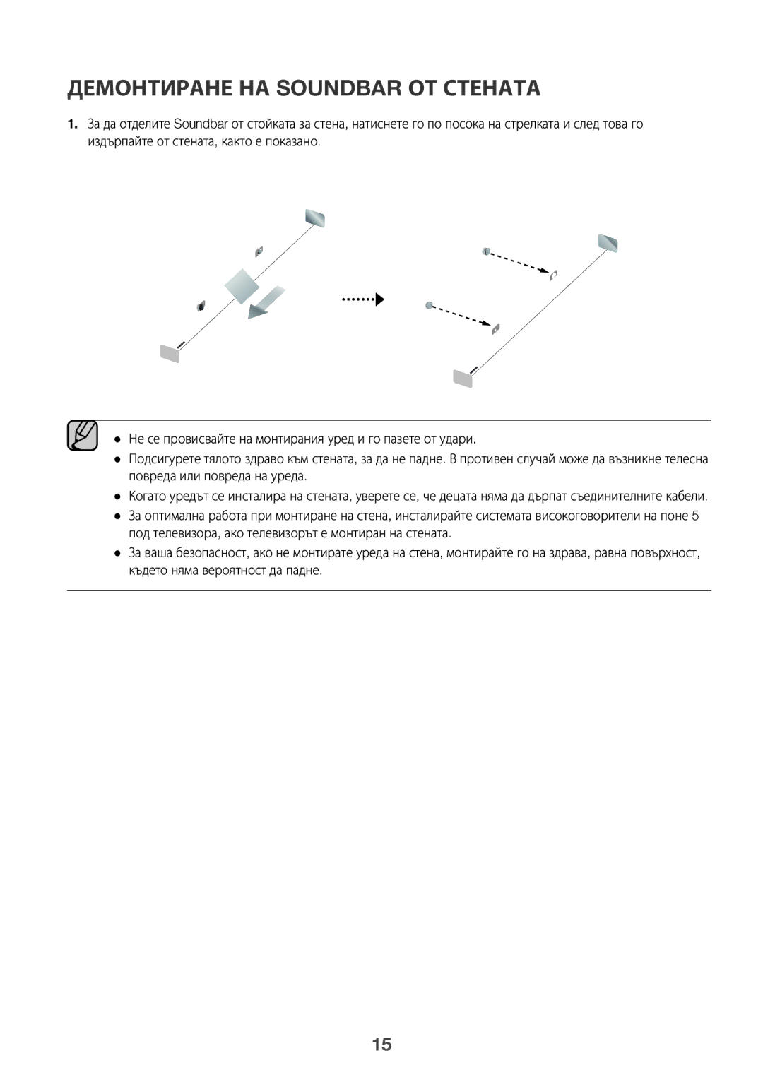 Samsung HW-K335/ZG, HW-K335/EN manual Демонтиране НА Soundbar ОТ Стената 