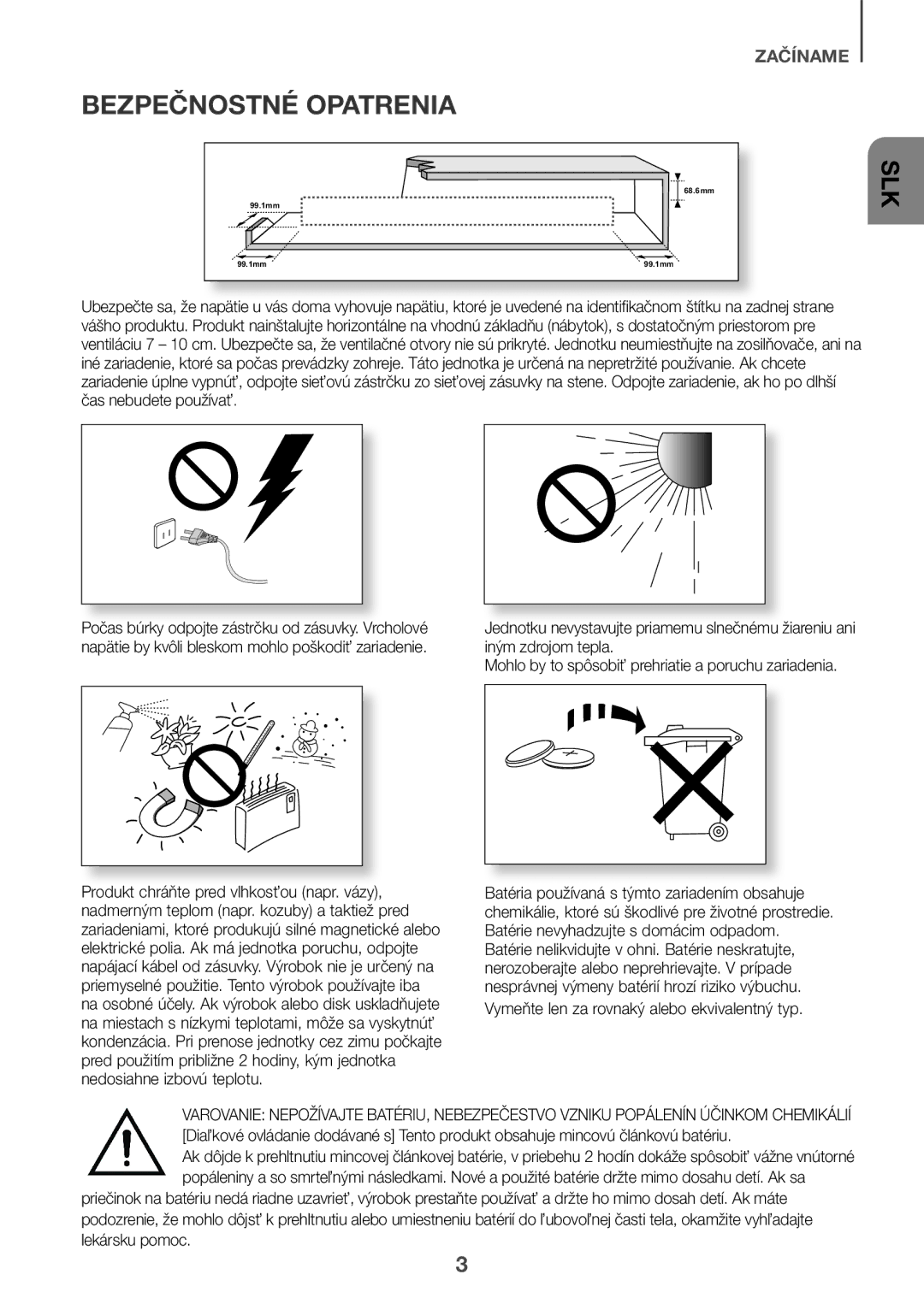 Samsung HW-K335/ZG, HW-K335/EN manual Bezpečnostné Opatrenia 