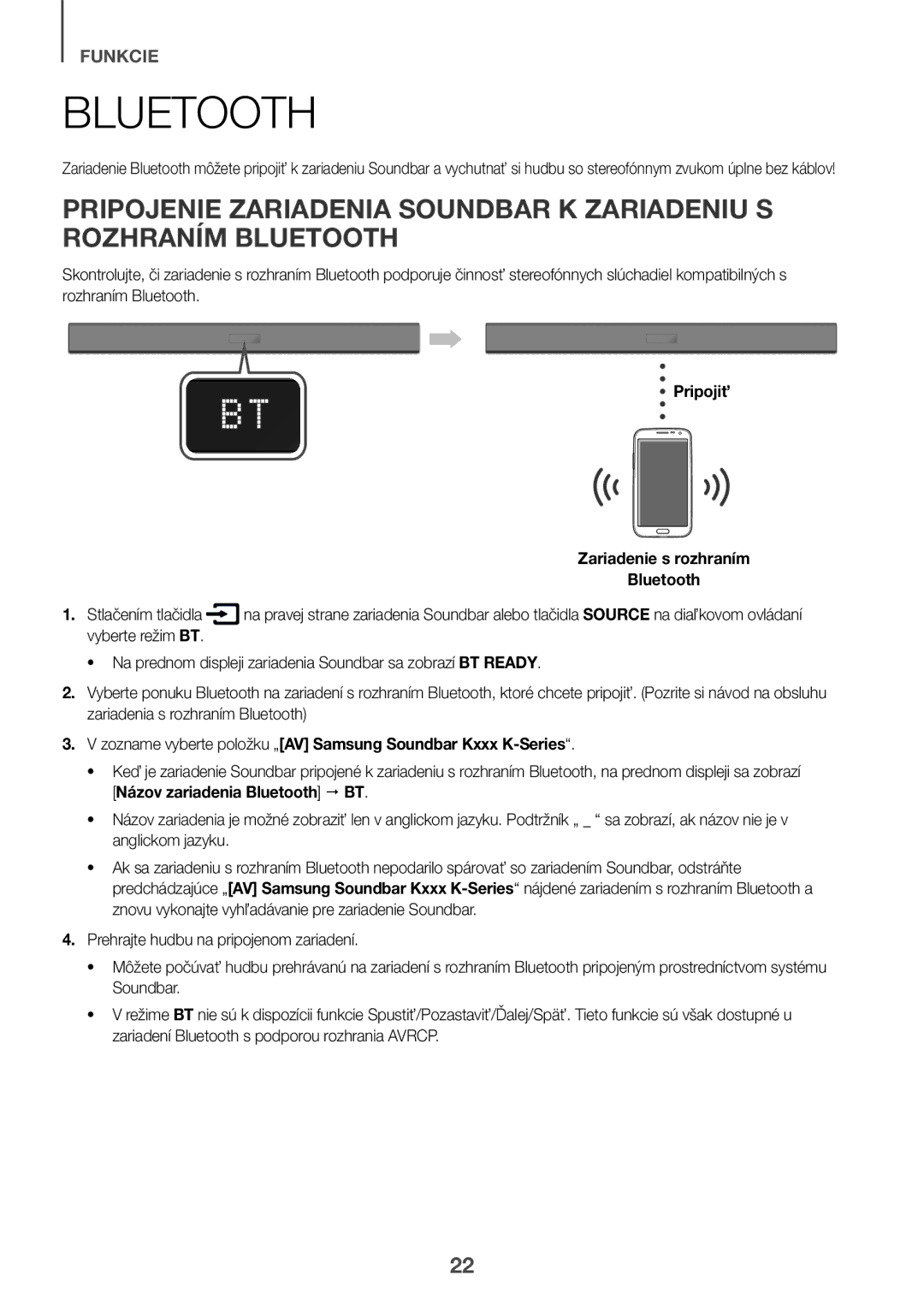 Samsung HW-K335/EN Pripojiť Zariadenie s rozhraním Bluetooth, Zozname vyberte položku „AV Samsung Soundbar Kxxx K-Series 