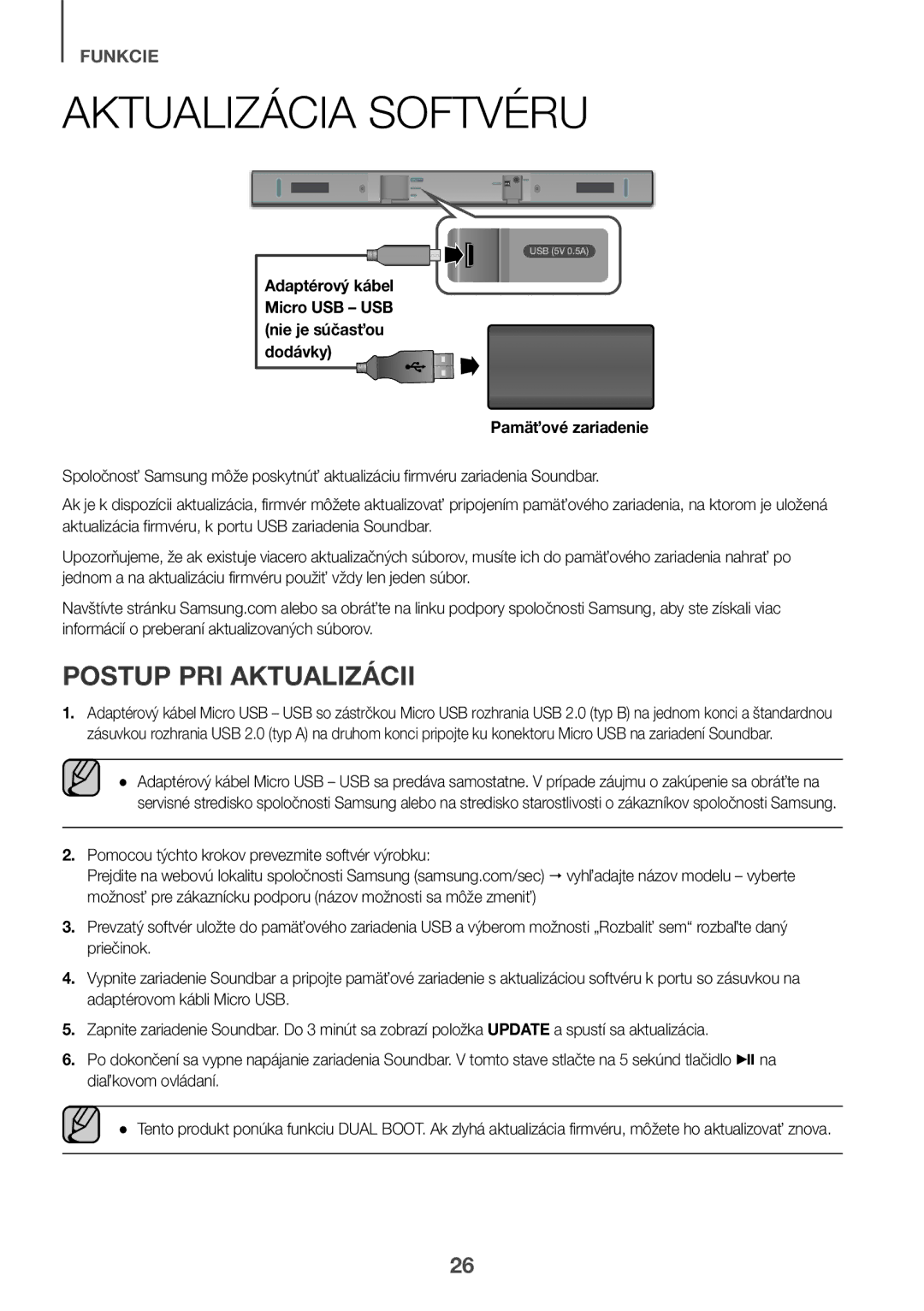 Samsung HW-K335/EN, HW-K335/ZG manual Aktualizácia Softvéru, Postup PRI Aktualizácii 