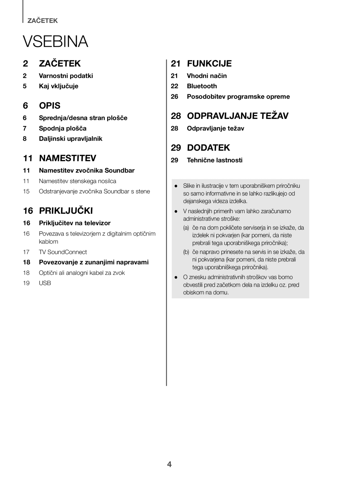 Samsung HW-K335/ZG, HW-K335/EN manual Vsebina, Optični ali analogni kabel za zvok 19 USB 