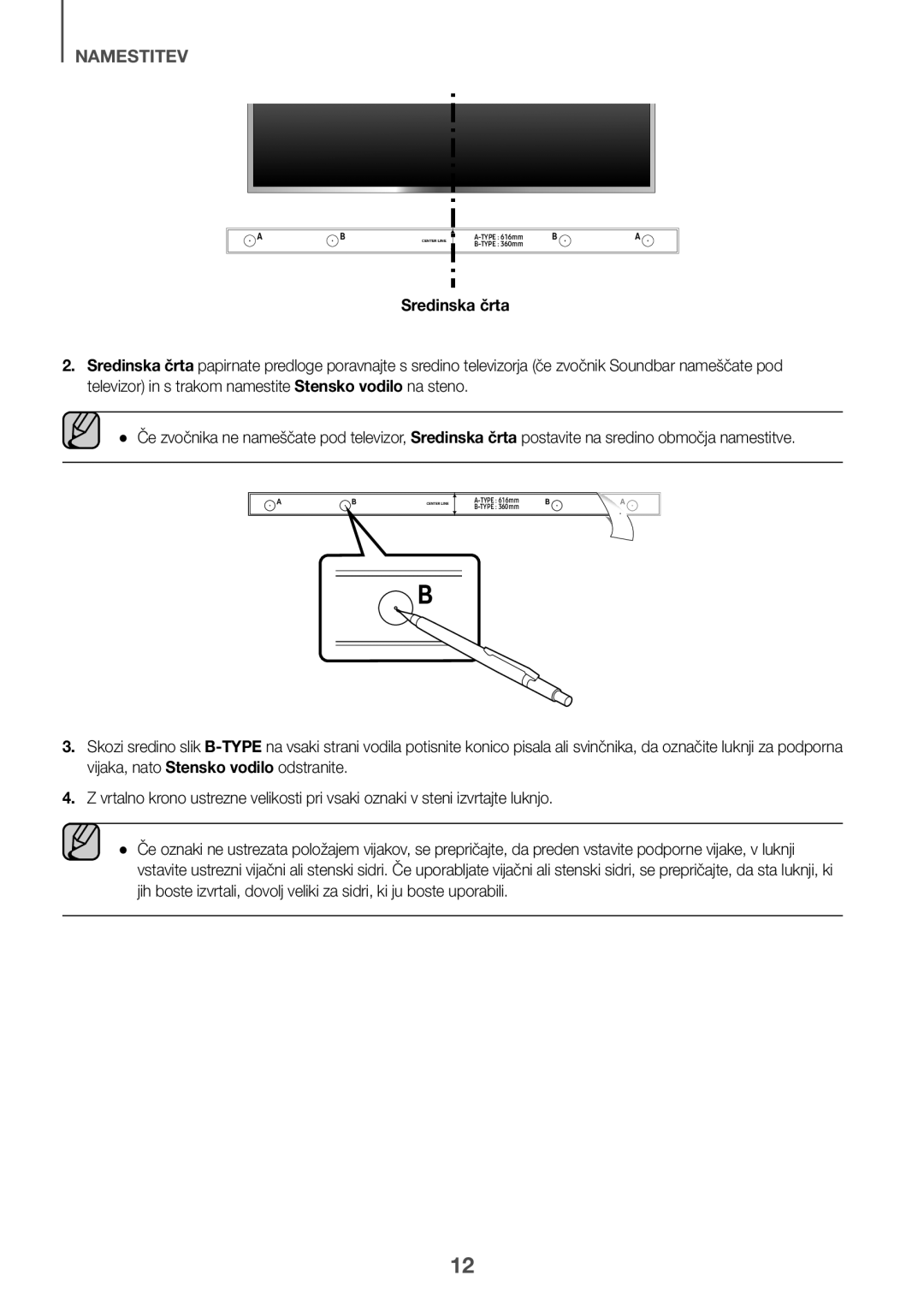 Samsung HW-K335/ZG, HW-K335/EN manual Sredinska črta 