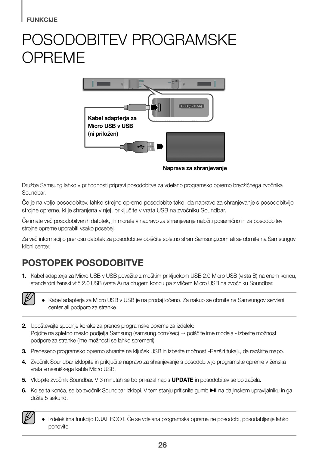 Samsung HW-K335/ZG, HW-K335/EN manual Posodobitev Programske Opreme, Postopek Posodobitve 