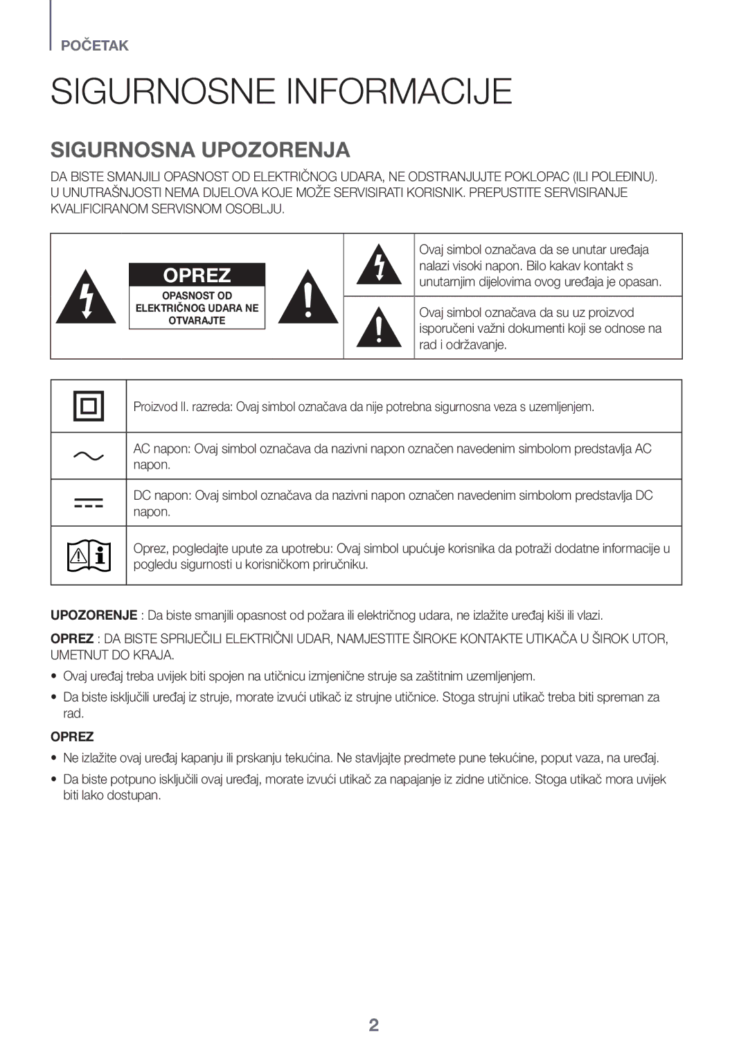 Samsung HW-K335/ZG, HW-K335/EN manual Sigurnosne Informacije, Sigurnosna Upozorenja, Oprez 