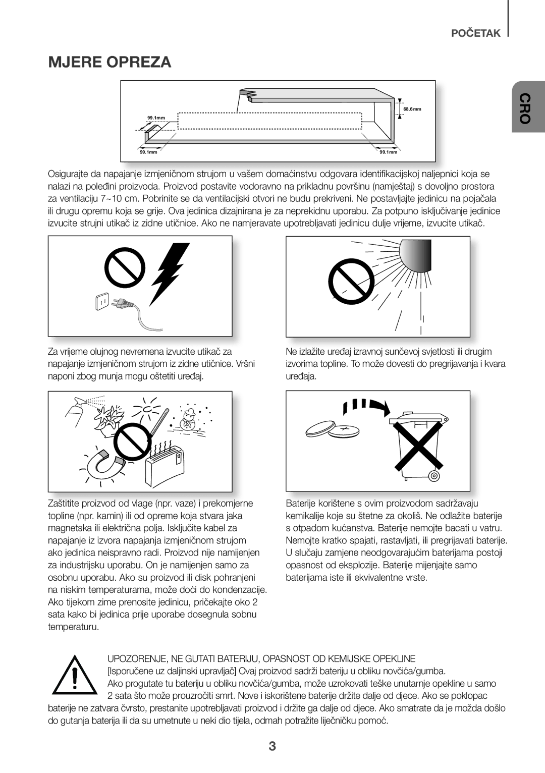 Samsung HW-K335/EN, HW-K335/ZG manual Mjere Opreza, Cro 