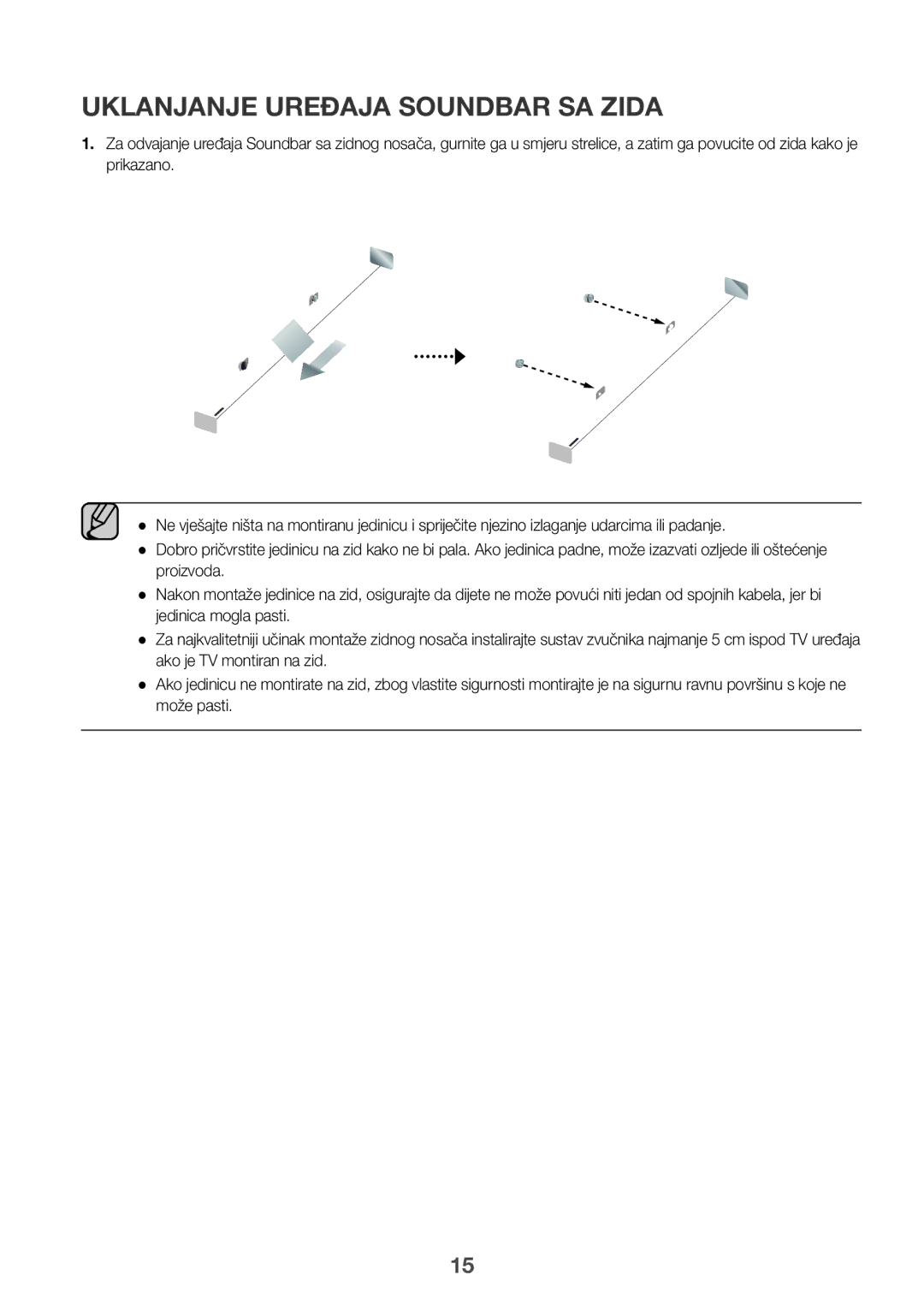 Samsung HW-K335/EN, HW-K335/ZG manual Uklanjanje Uređaja Soundbar SA Zida 