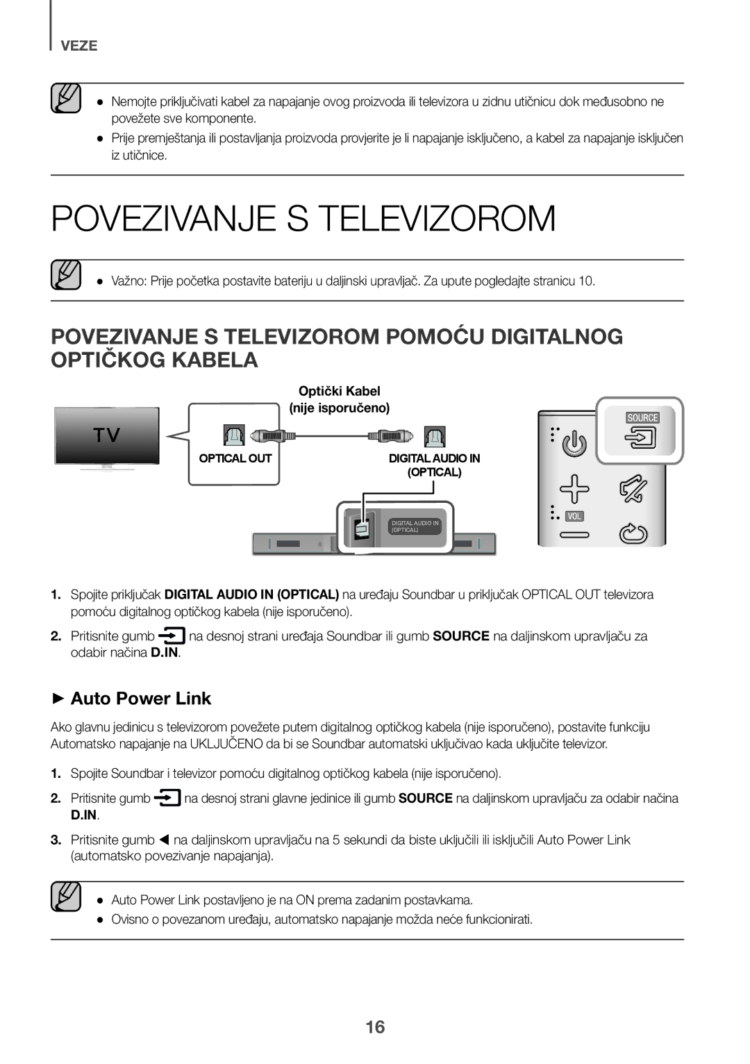 Samsung HW-K335/ZG, HW-K335/EN manual Povezivanje S Televizorom Pomoću Digitalnog Optičkog Kabela 