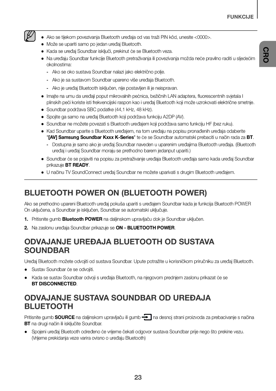 Samsung HW-K335/EN manual Odvajanje Uređaja Bluetooth OD Sustava Soundbar, Odvajanje Sustava Soundbar OD Uređaja Bluetooth 