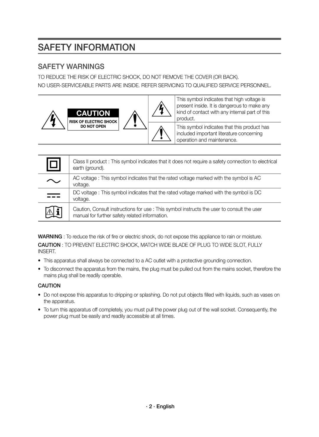 Samsung HW-K335/ZG, HW-K335/ZF manual Safety Information, Safety Warnings 