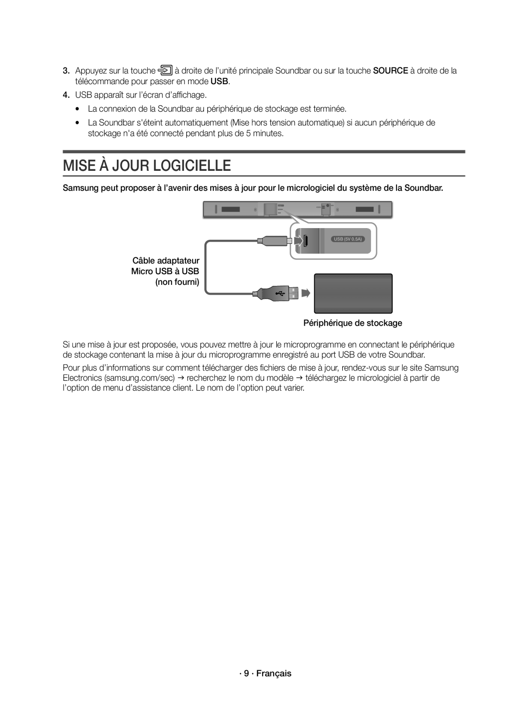 Samsung HW-K335/ZF, HW-K335/ZG manual Mise À Jour Logicielle, · 9 · Français 