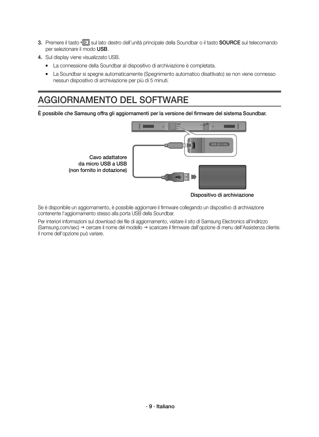 Samsung HW-K335/ZF, HW-K335/ZG manual Aggiornamento DEL Software 