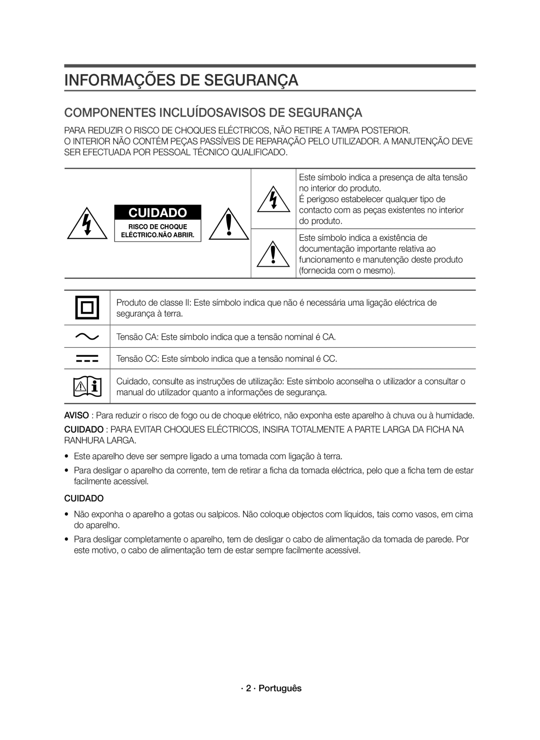 Samsung HW-K335/ZG, HW-K335/ZF manual Informações DE Segurança, Cuidado 