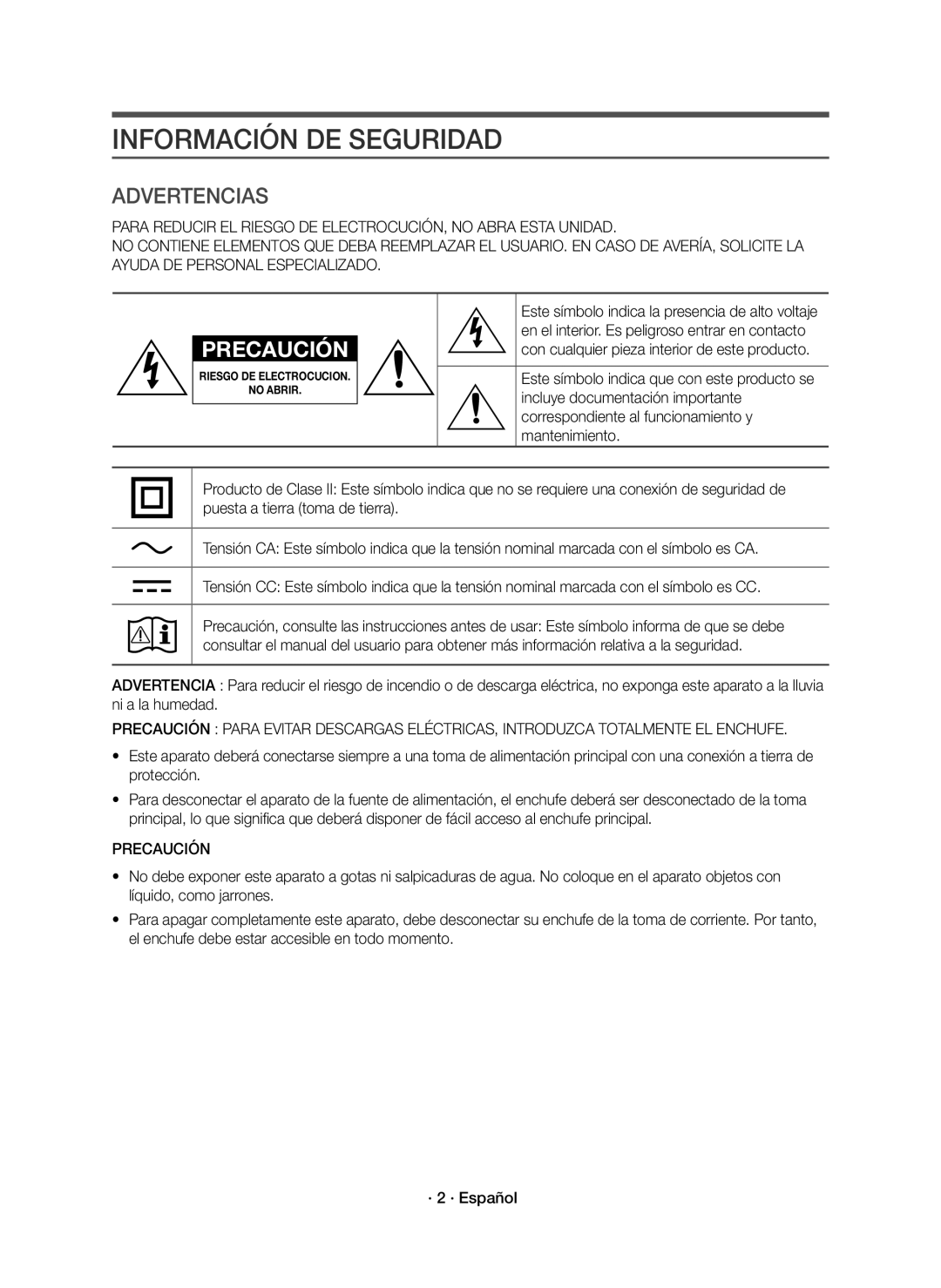 Samsung HW-K335/ZG, HW-K335/ZF manual Información DE Seguridad, Precaución 