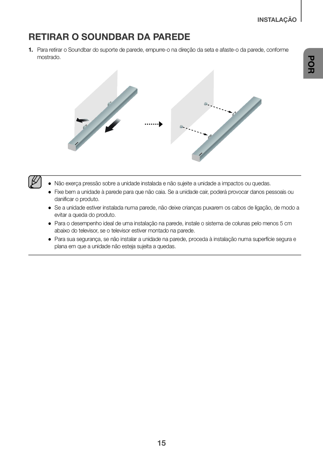 Samsung HW-K335/ZG, HW-K335/ZF manual Retirar O Soundbar DA Parede 