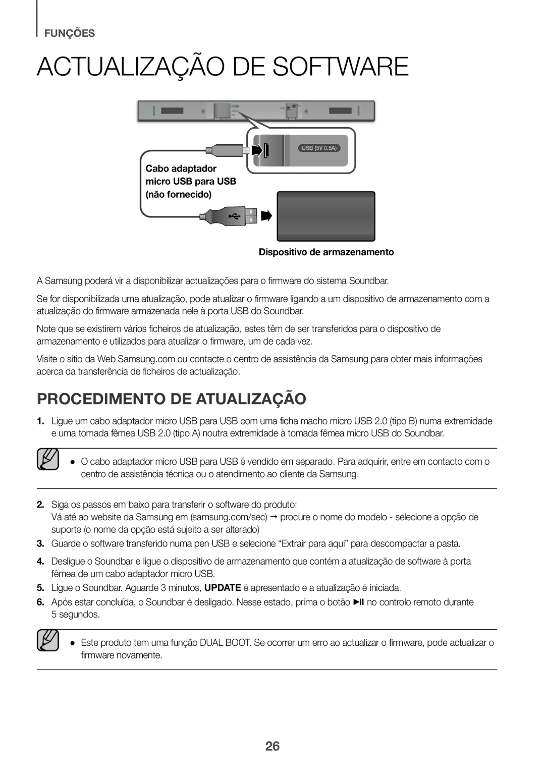 Samsung HW-K335/ZF, HW-K335/ZG manual Actualização DE Software, Procedimento DE Atualização 