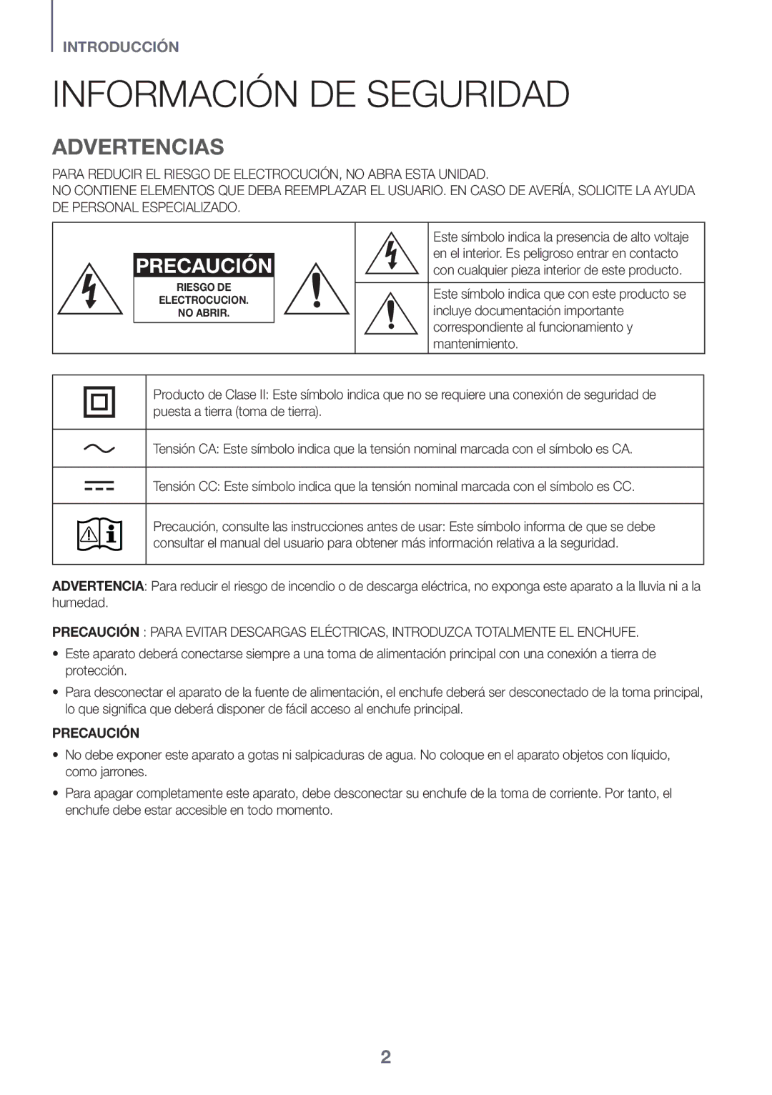 Samsung HW-K335/ZG, HW-K335/ZF manual Información DE Seguridad, Advertencias, Incluye documentación importante 