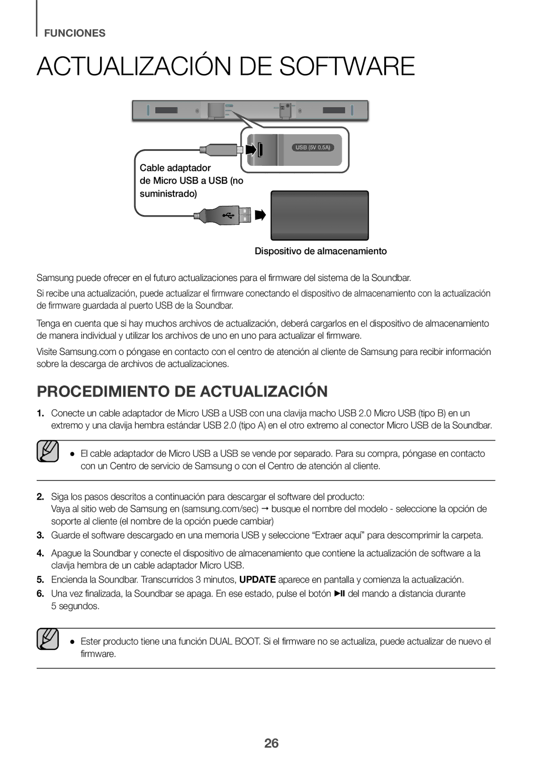 Samsung HW-K335/ZG, HW-K335/ZF manual Actualización DE Software, Procedimiento DE Actualización 