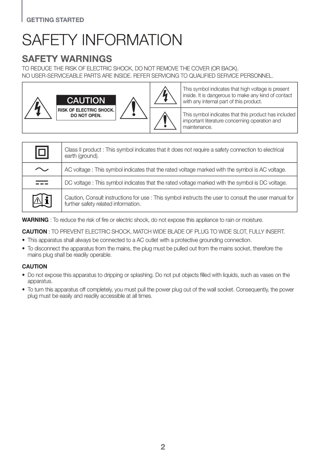 Samsung HW-K335/ZG, HW-K335/ZF manual Safety Information, Safety Warnings 