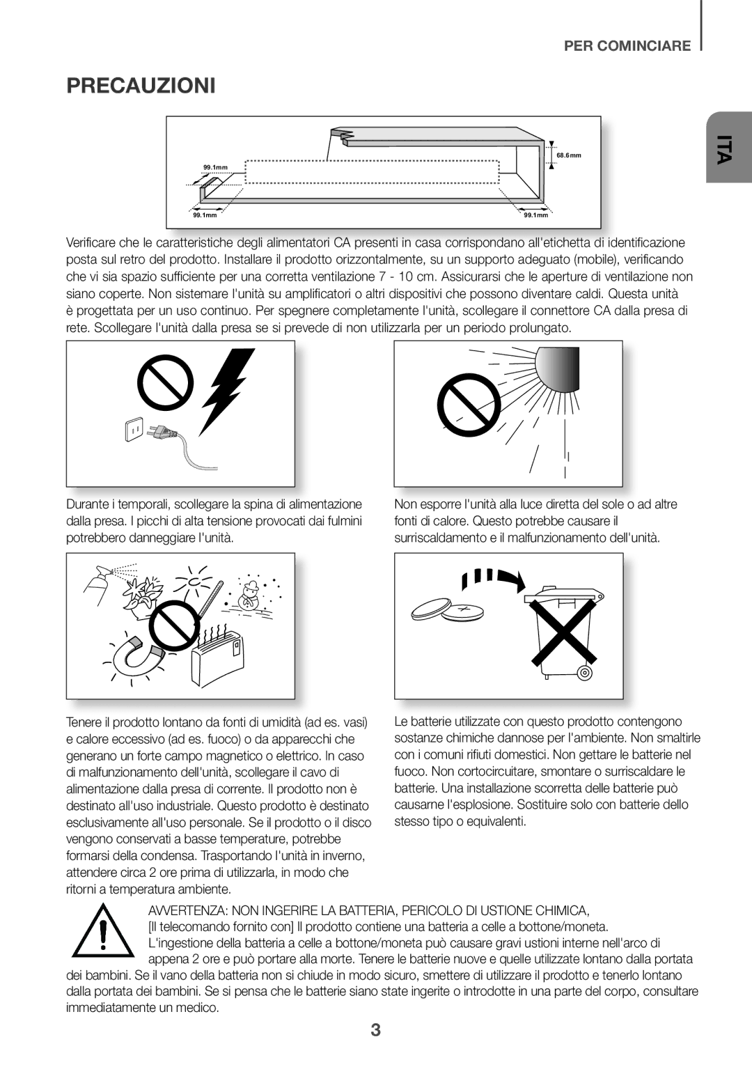 Samsung HW-K335/ZF, HW-K335/ZG manual Precauzioni, Ita 