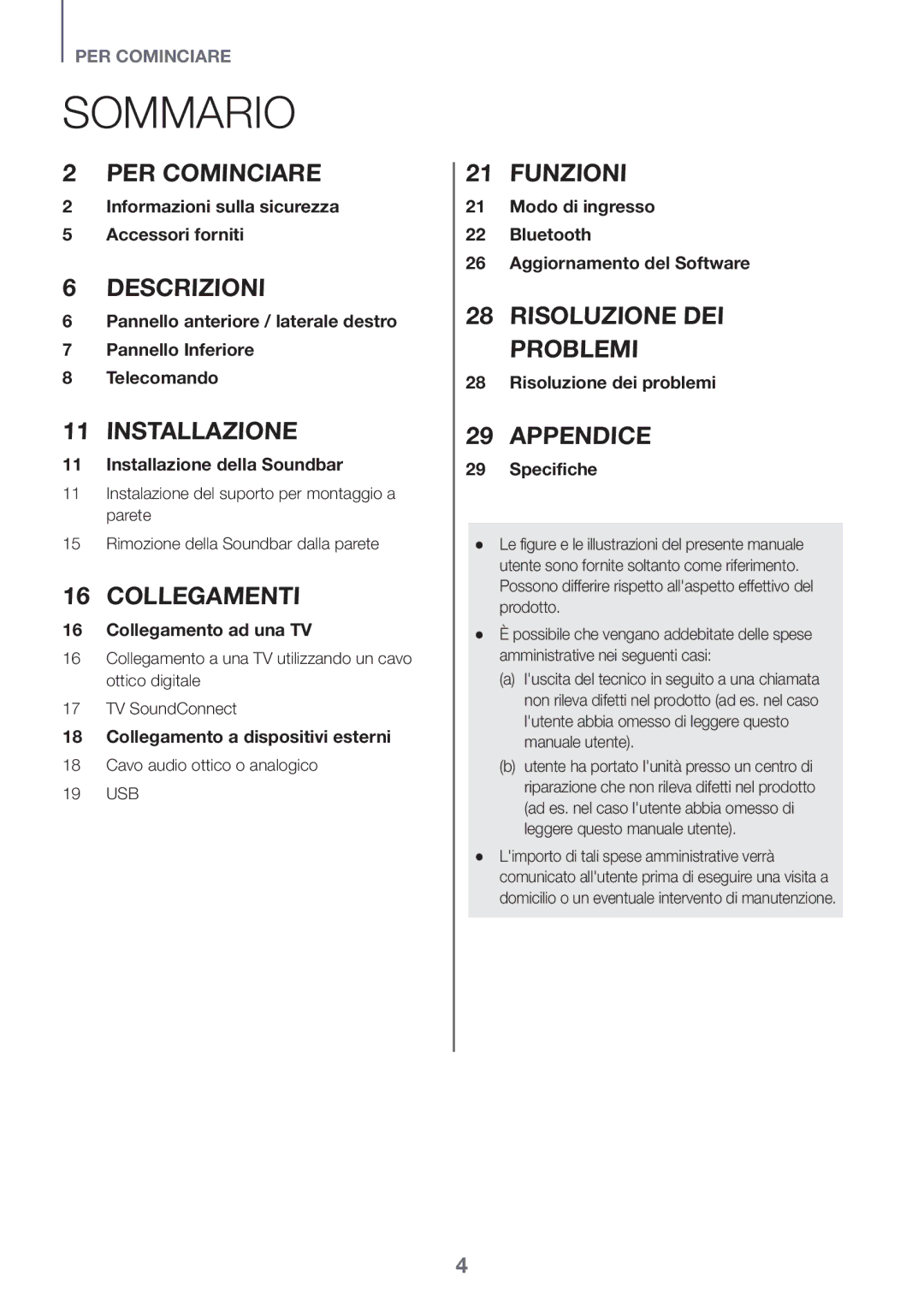 Samsung HW-K335/ZG, HW-K335/ZF manual Sommario, Cavo audio ottico o analogico 19 USB 