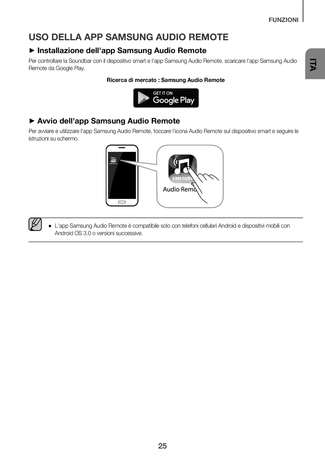 Samsung HW-K335/ZF, HW-K335/ZG manual USO Della APP Samsung Audio Remote, ++Installazione dellapp Samsung Audio Remote 