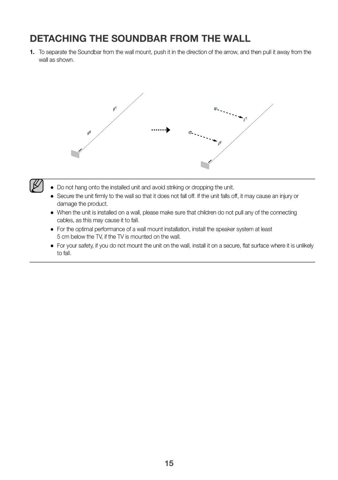 Samsung HW-K350/XV manual Detaching the Soundbar from the Wall 