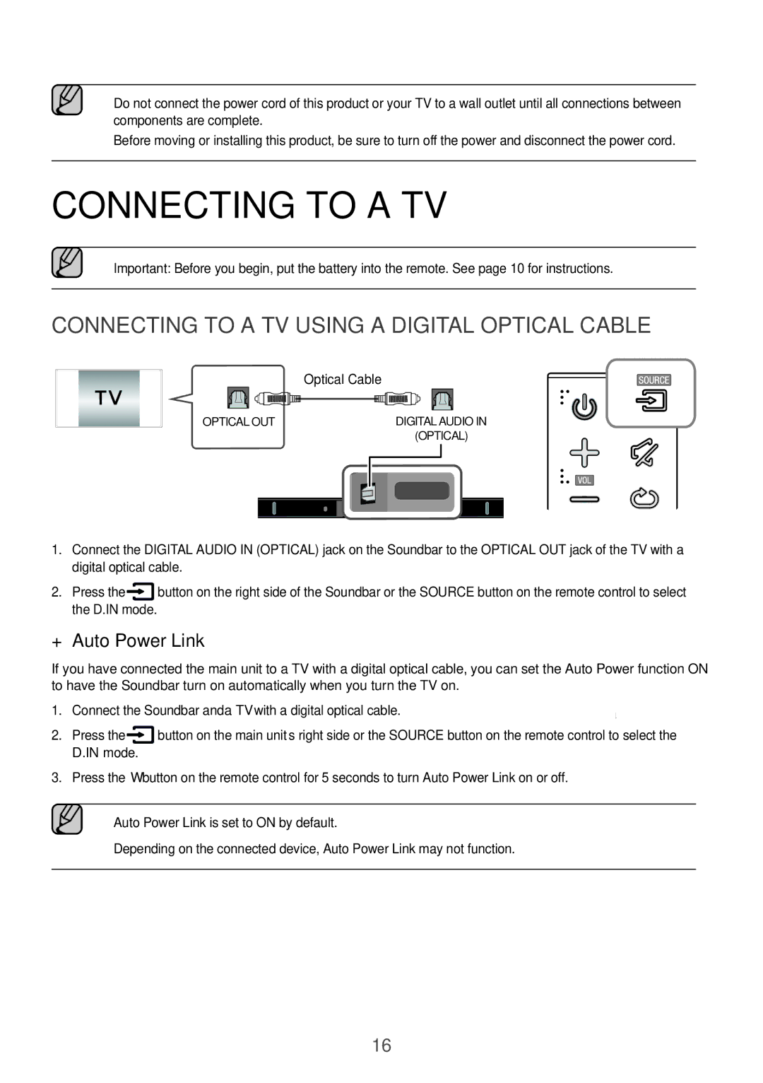 Samsung HW-K350/XV manual Connecting to a TV Using a Digital Optical Cable, ++Auto Power Link, Mode 