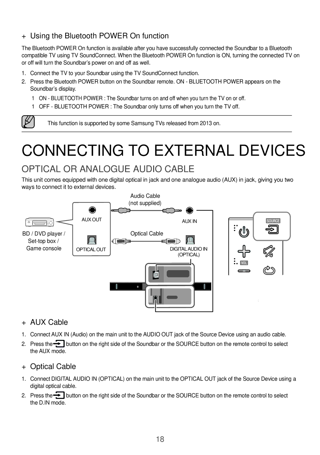 Samsung HW-K350/XV manual Connecting to External Devices, Optical or Analogue Audio Cable, ++Optical Cable 