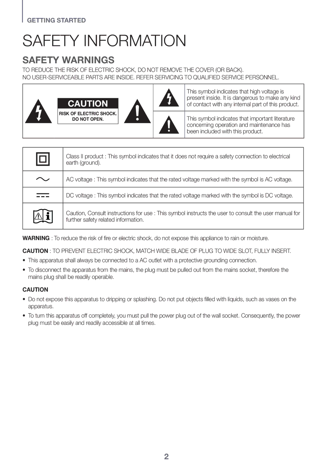 Samsung HW-K350/XV manual Safety Information, Safety Warnings, This symbol indicates that high voltage is 