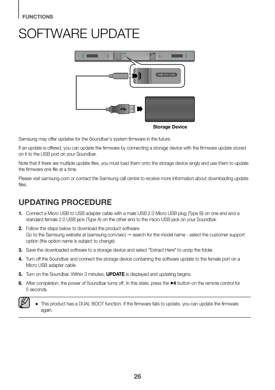 Samsung HW-K350/XV manual Software Update, Updating Procedure, Storage Device 