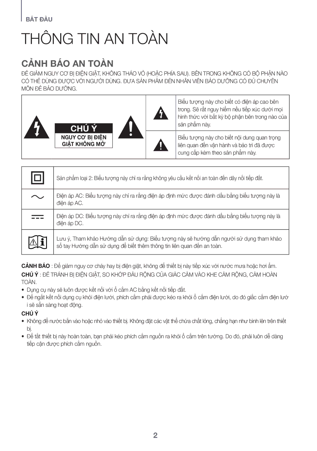 Samsung HW-K350/XV manual Thông tin an toàn, Cảnh báo An toàn 