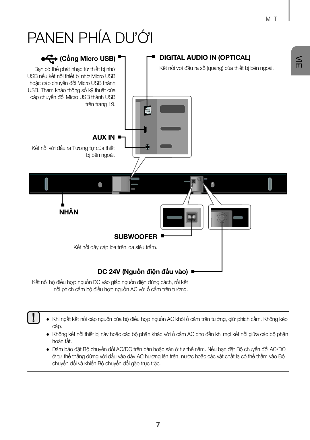 Samsung HW-K350/XV manual Panen phía dưới, Trên trang, Tự, Kế́t nối dây cá́p loa trên loa siêu trầ̀m 