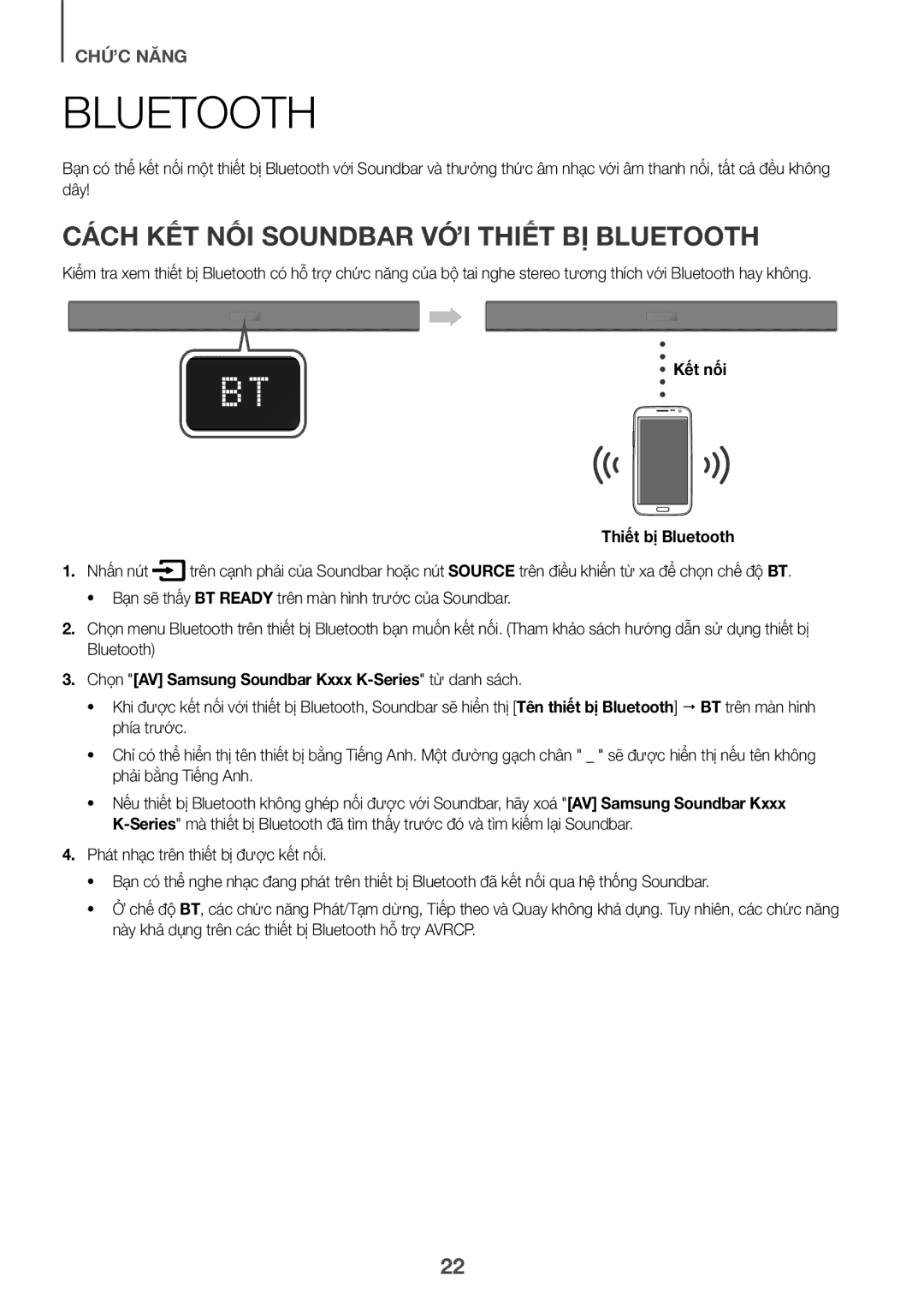 Samsung HW-K350/XV manual Cách kêt nối Soundbar với thiêt bi Bluetooth, Kết nối Thiết bi Bluetooth 